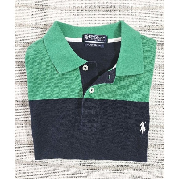 Ralph Lauren Polo Shirt M Green Navy Custom Fit - Picture 1 of 6